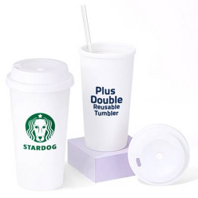 플러스 이중 리유저블 텀블러 450ml /이중텀블러/오보틀/커피텀블러/콜드컵