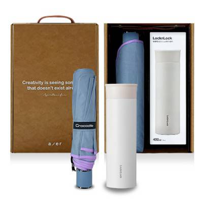 레스쁘리 고급 텀블러세트 CC(락앤락 슬림핏 스크류 텀블러400ml+크로커다일 바이어스 우산)