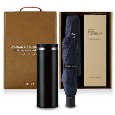 레스쁘리 고급 더벅스텀블러 세트 E(텀블러 450ml+아놀드파마우산)