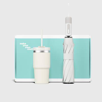 루티네 선물세트 캡슐 3단 자동 암막 양우산 + 밀크티 텀블러