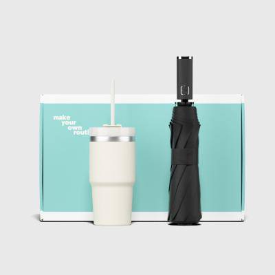 루티네 선물세트 베이직 3단 자동 우양산+밀크티 텀블러