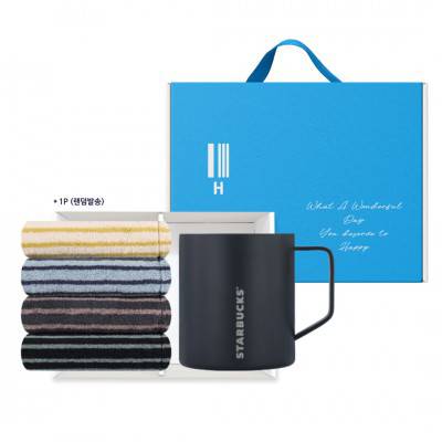 스타벅스 SS 블랙 데비 머그 414ml 호텔 핸드타올 1P (색상랜덤) 손잡이 기프트박스 선물 세트