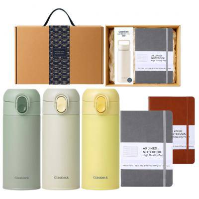 글라스락 플레인 원터치 텀블러 350ml + A5 가죽 다이어리 고급띠지 선물세트