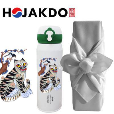 한국전통 민화 호작도 까치와 호랑이 원터치 텀블러 500ml 보자기 선물포장