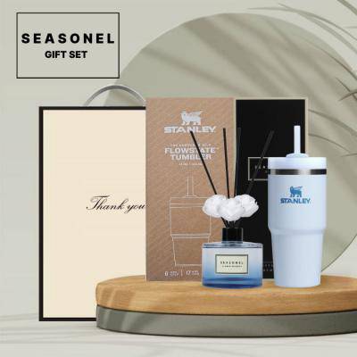 시즈넬 선물세트 스탠리 빨대텀블러591ml+블루 디퓨저120ml