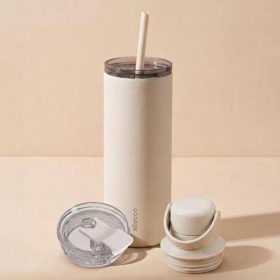뉴에이커 보온보냉 3in1 항균 세라믹 텀블러 600ml 세트 빨대 뚜껑 손잡이
