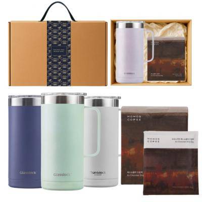 글라스락 플레인 머그 텀블러 500ml + 모모스커피 드립백(7개입) 손잡이 고급띠지 선물세트