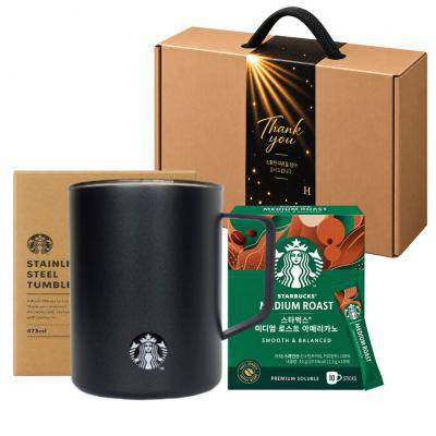 스타벅스 SS 데비 텀블러 473ml 커피 + 스타벅스 미디엄 로스트 아메리카노 스틱(10개입) 기프트박스 선물세트